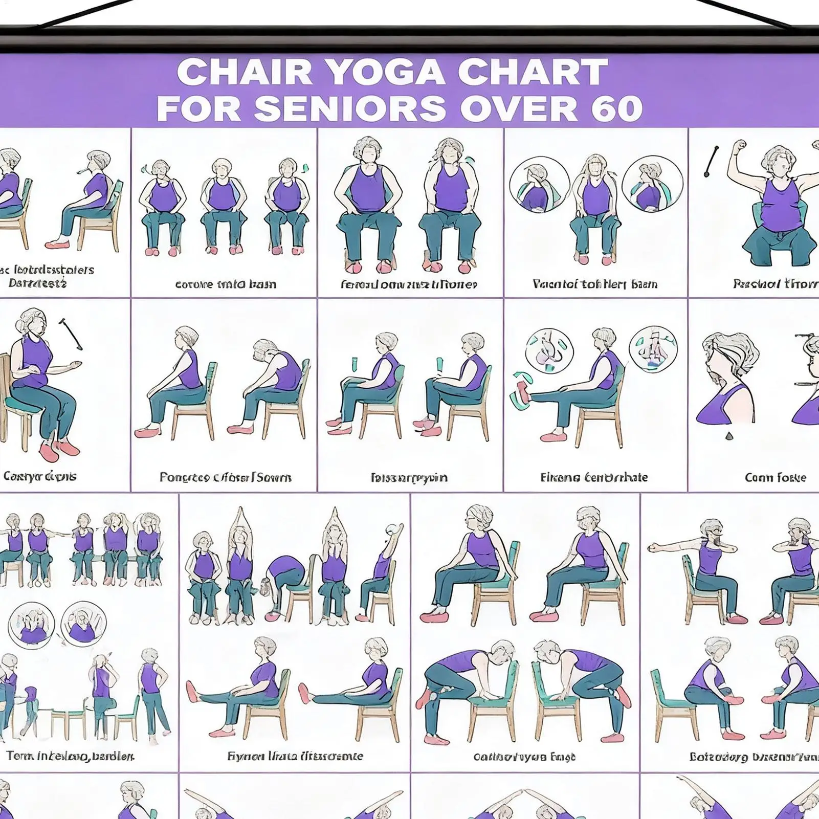 Chair Yoga Chart For Seniors Foldable Multiple Poses Wall Mount Beginners Fitness Chart Workout Guide For Fitness Stretching