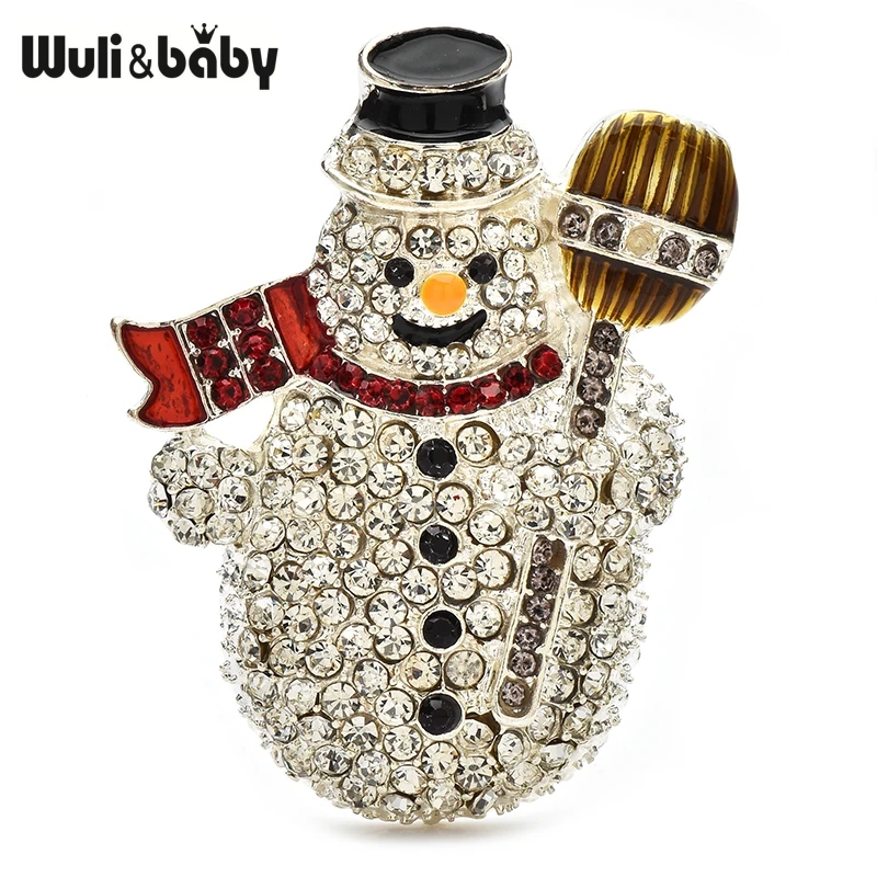 

Wuli&baby Holding Broom Snowman Brooches For Women Unisex Lovely Rhinestone Winter Christmas Figure Party Casual Brooch Pins
