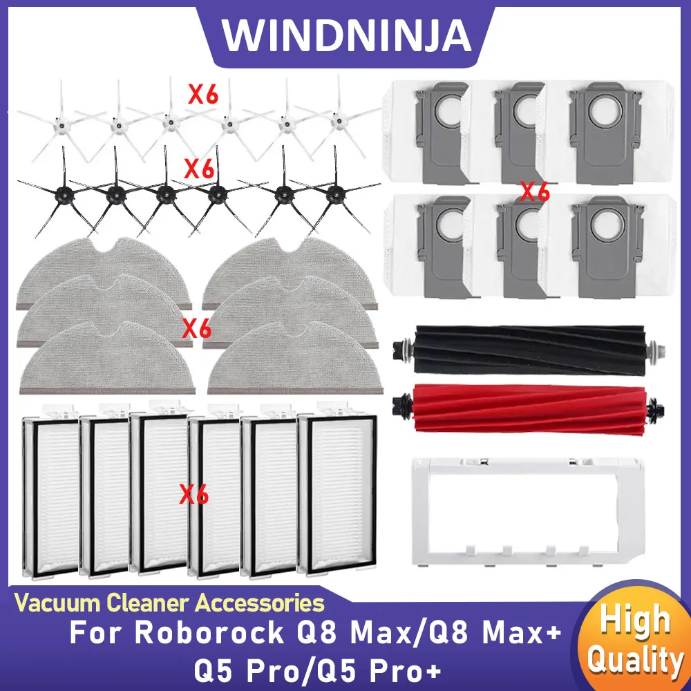 HEPA-Filter Staubbeutel-Set für Roborock Q5 Pro/Q5 Pro+/Q8 Max/Q8 Max+ Staubsauger Haupt- und Seitenbürste Wischtücher Ersatzteile