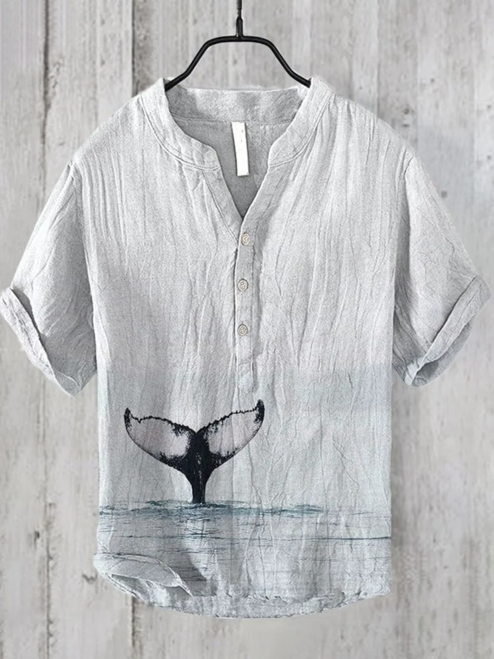 

Men's Retro Linen Pullover 3D Printed Half Open 3-Button V-Neck Polo Shirt Summer Fashionable Casual Vacation Short Sleeve Top