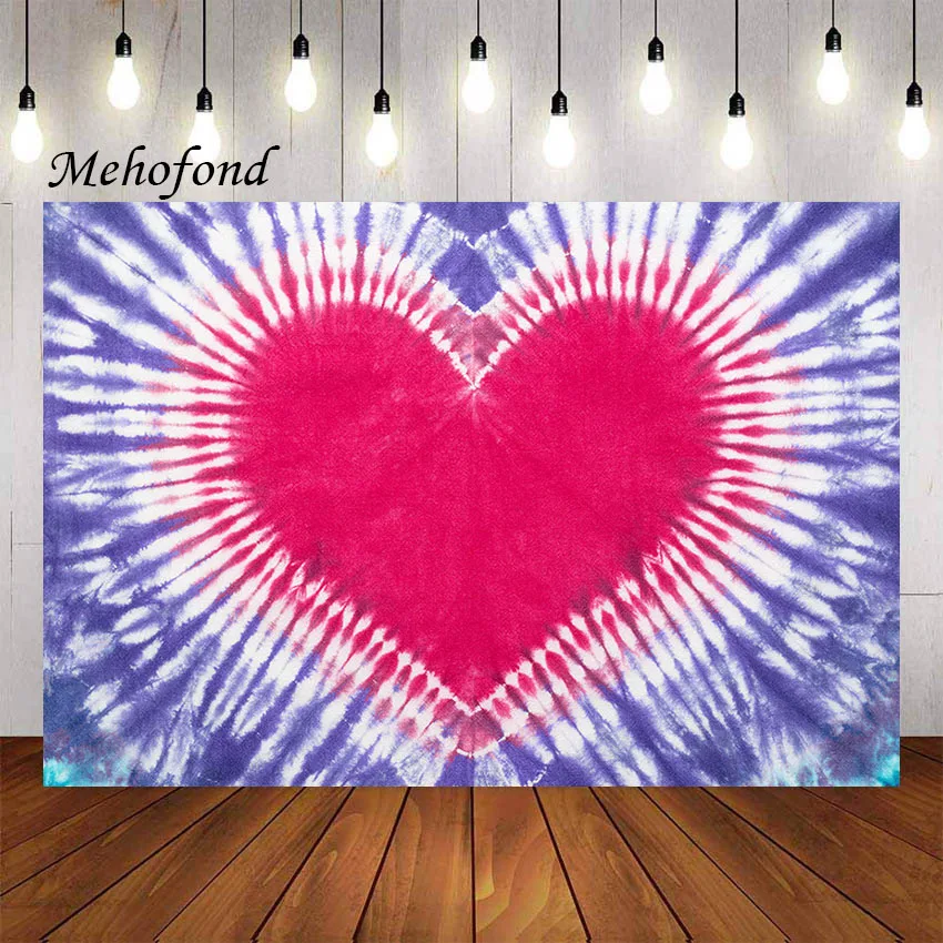 Mehofond Photography Background Tie Dye Colorful Rainbow Heart Love 60s 70s Hippie Birthday Party Decor Backdrops Photo Studio