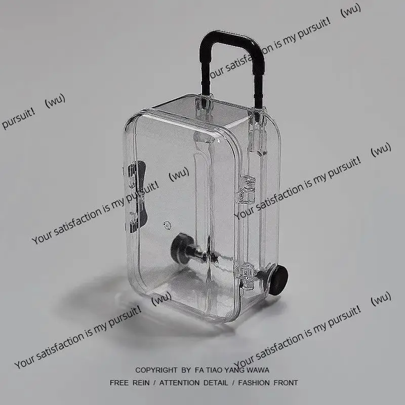 Mini ultra-small trolley case storage box retractable wheels movable transparent jewelry cute box