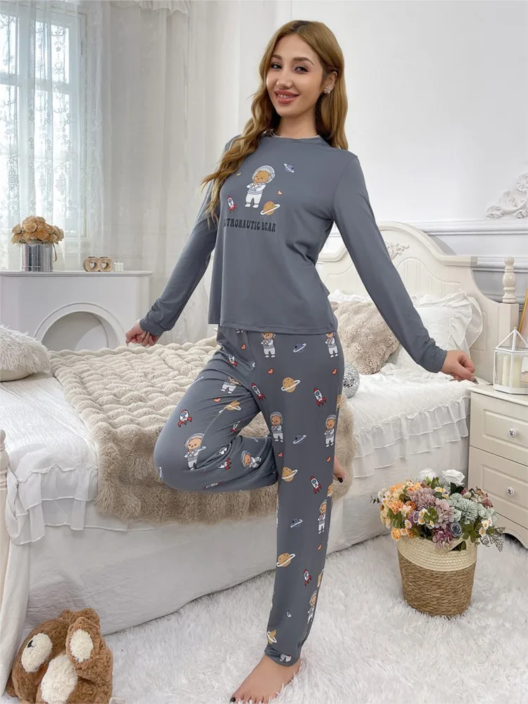 Print pyjamapak lente herfst mode O-hals lange mouwen tops lange broek tweedelige set dames casual comfort nachtjapon outfit