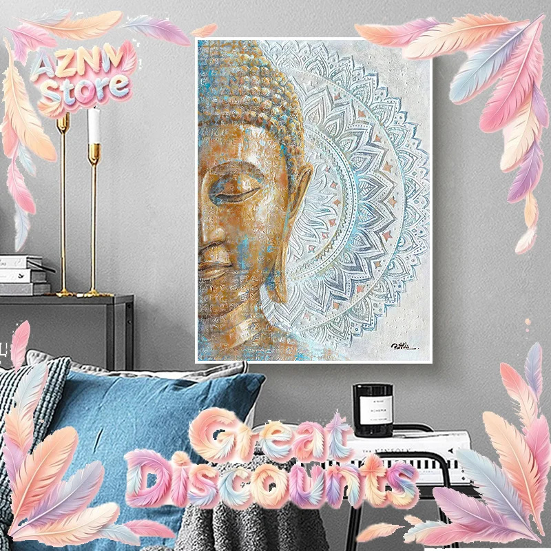 2026Buddha Canvas Paintings Blue Mandala Flower Blossom Buddha Posters HD Pictures for Bedroom Living Room Buddhism Art De