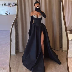 Thinyfull A-line Satin Evening Dress Sweetheart Sleeveless Crystal Prom Dresses Split Long Formal Occasion Gomns Customized