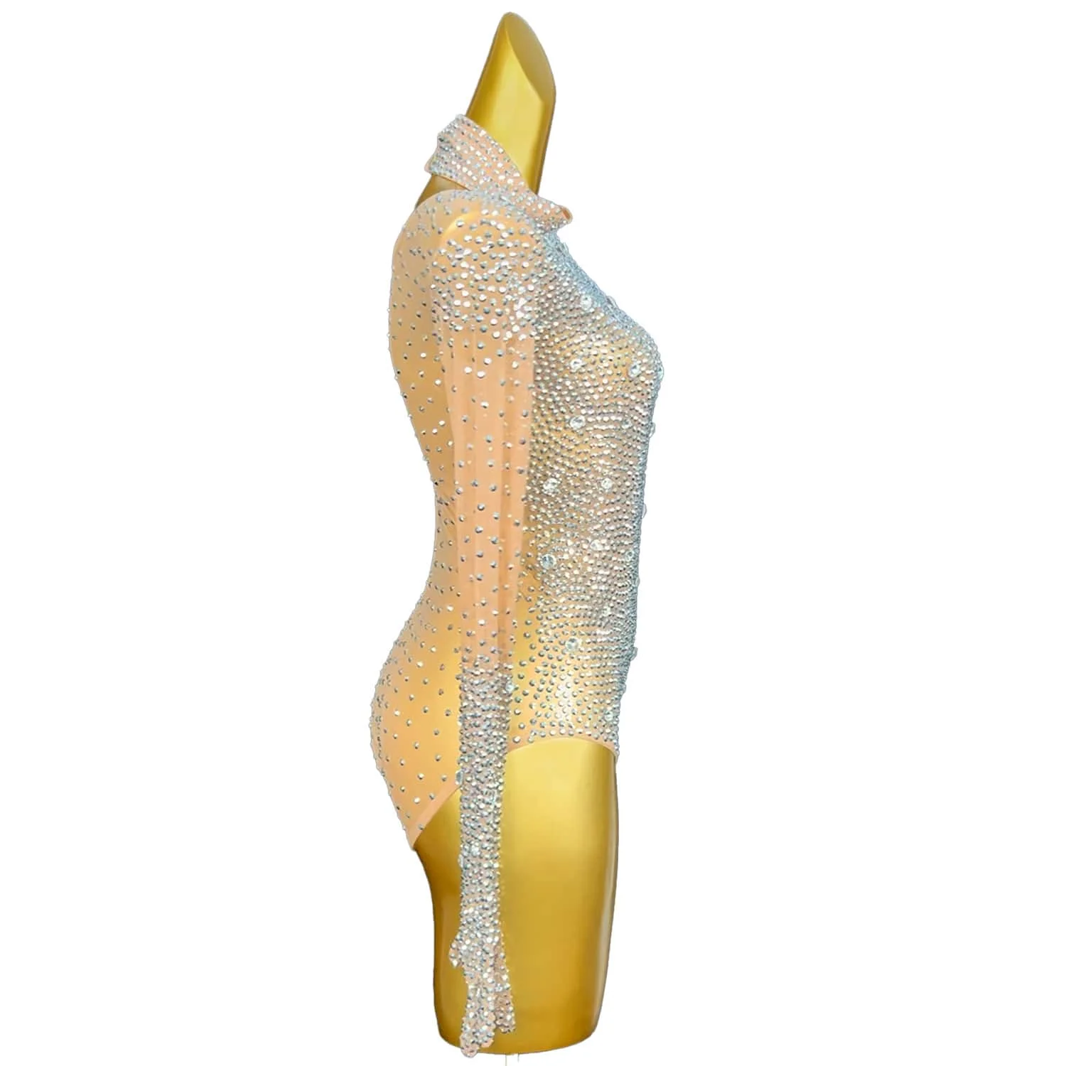 Nackte lange Ärmel glänzende Kristall Strass sexy Overalls für Frauen Karneval Drag Queen Outfits Pole Dance Kleidung Shizuan