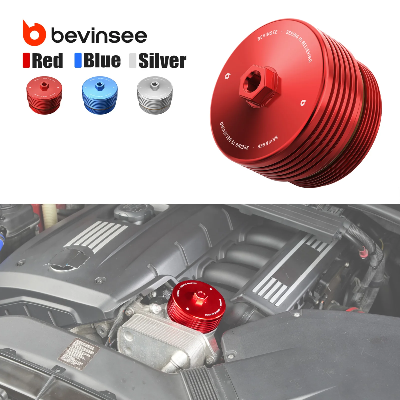 BEVINSEE Couvercle de boîtier de filtre à huile avec joint torique pour BMW F31 F34 F36 F20 F10 E90 E60 E87 E92 E93 E91 X1 E84 X