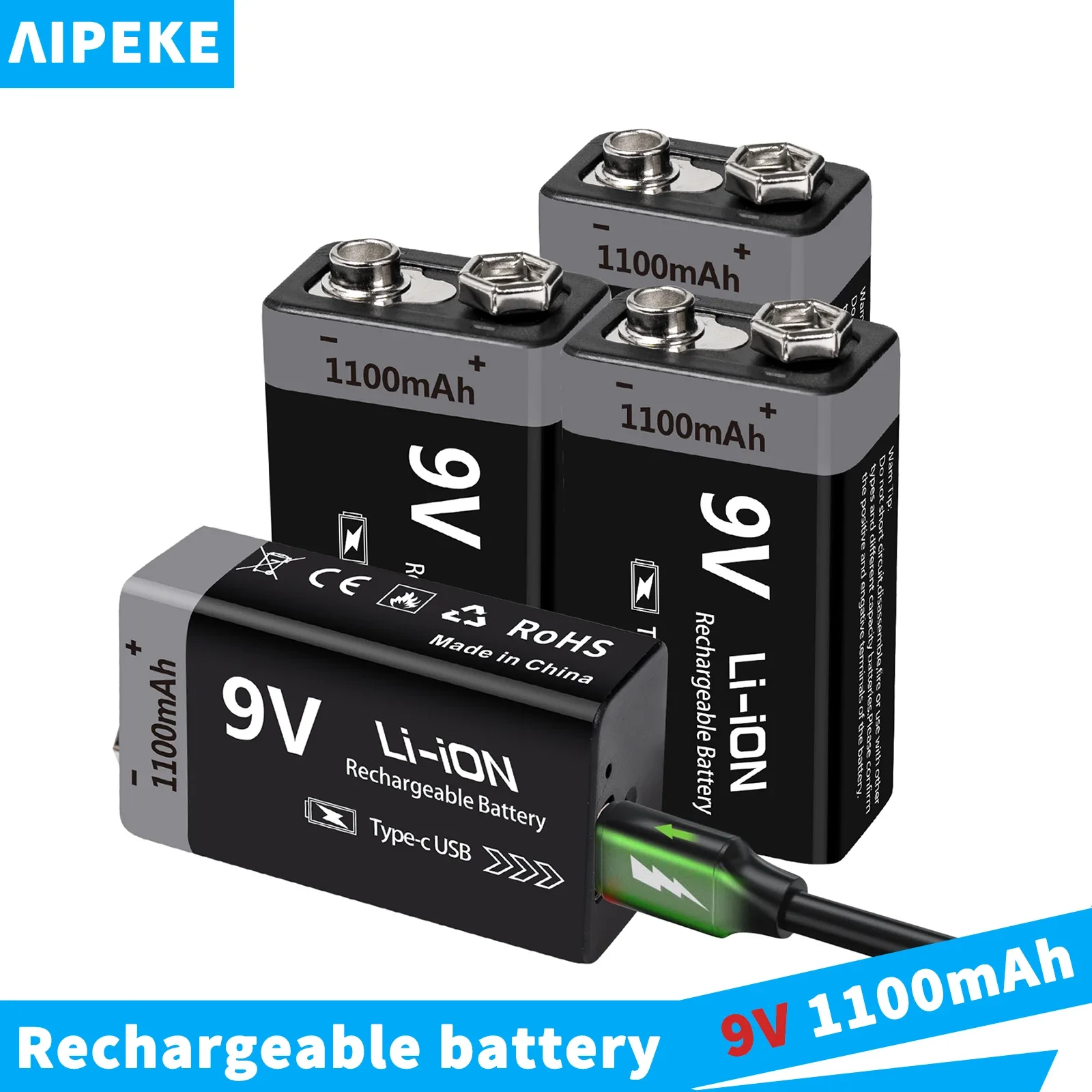 Baterie AIPEKE 9V 1100mAh akumulator litowo-jonowy 9v USB 9V do multimetru mikrofon zabawka pilot KTV