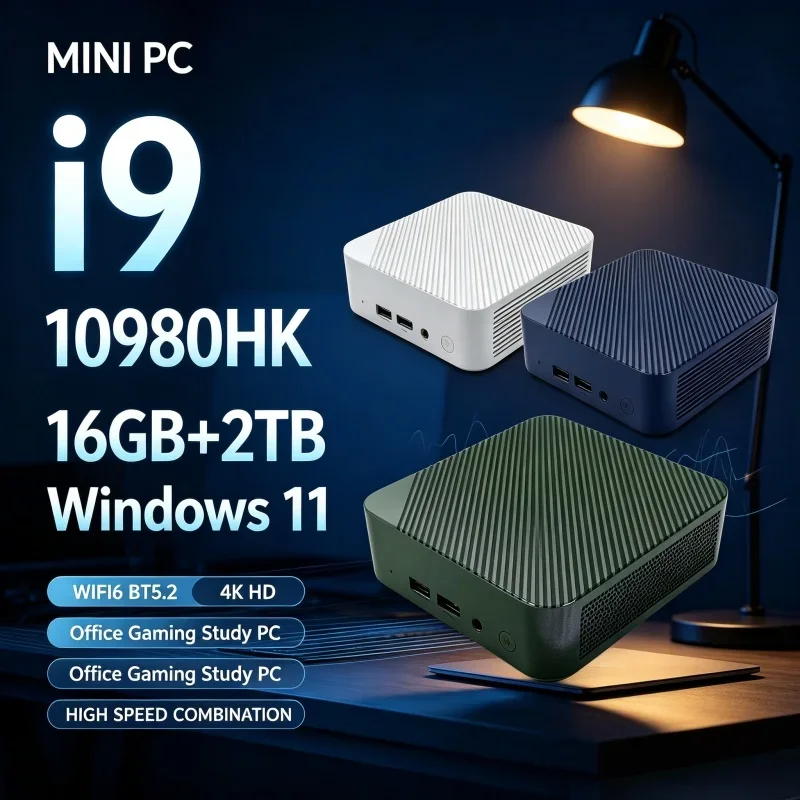 Powerful Compact Mini Desktop PC Core I9‑10980HK Windows11,16GB RAM 1‑2TB SSD WiFi6 BT5.2 Offers Outstanding for Home and Office