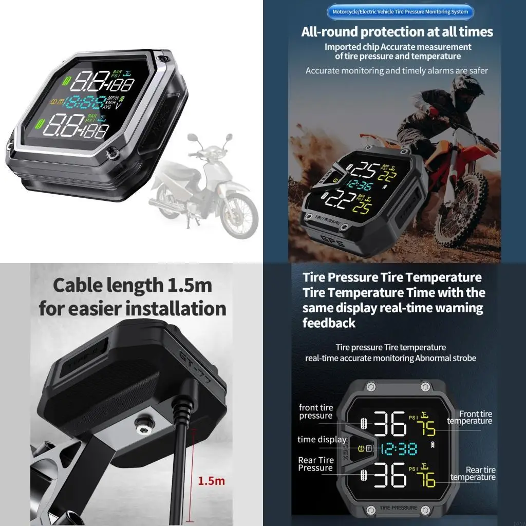 

Tire Temperature Alarm TPMS Tire Pressure Monitoring System LCD Digital Display D7YA