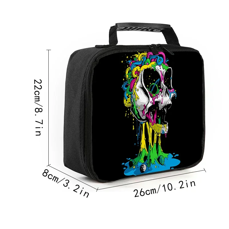 Colorful Skeleton Head Handheld Lunch Bag for Boy and Girls Best Gifts 2D Flat Cartoon School Bento Picnic Bag for Children