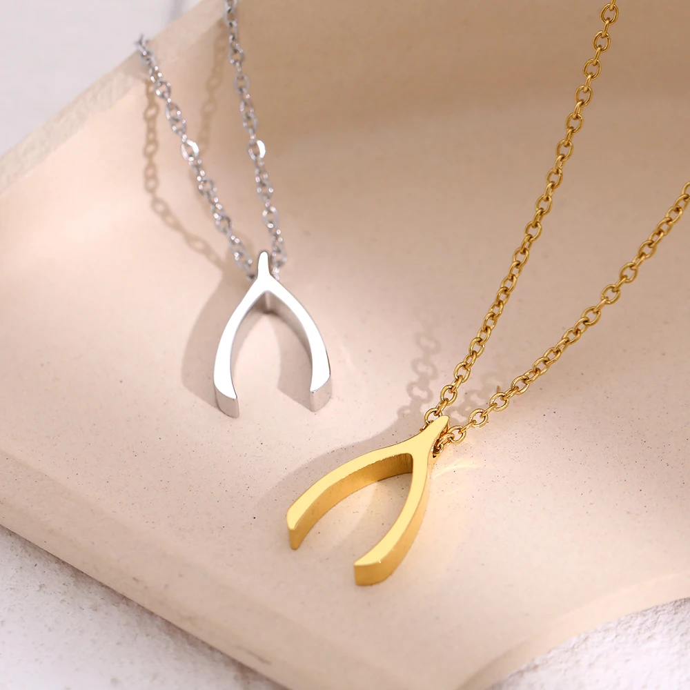 Stainless Steel Necklaces Elegant Lucky Bone Pendants Design Sense Clavicle Chain Choker Fine Fashion Necklace For Women Jewelry