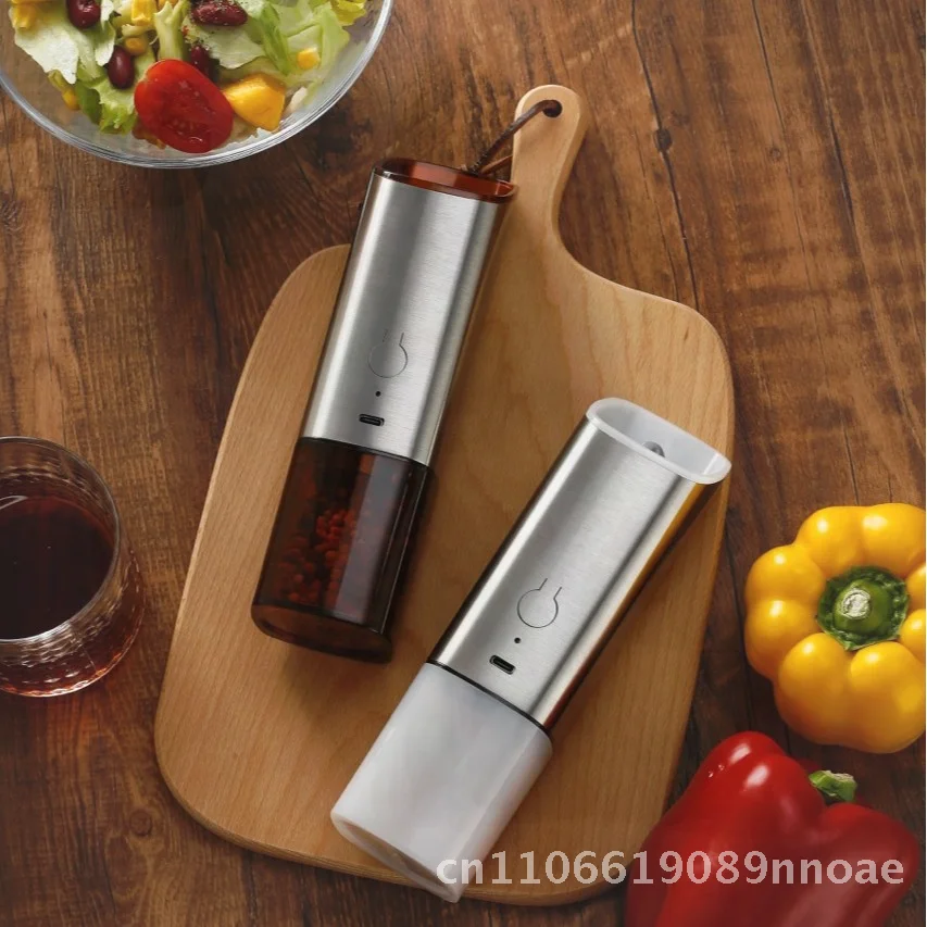 

USB Rechargeable Electric Pepper Mill with Gravity Induction Stainless Steel Kitchen Appliance for Spices