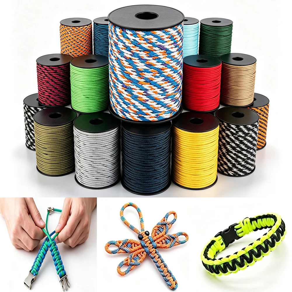 100m 9 Strand Parachute Cord 4mm Paracord Lanyard Spool Cord for DIY Survival Bracelet Tent Camping Hiking Practical Rope