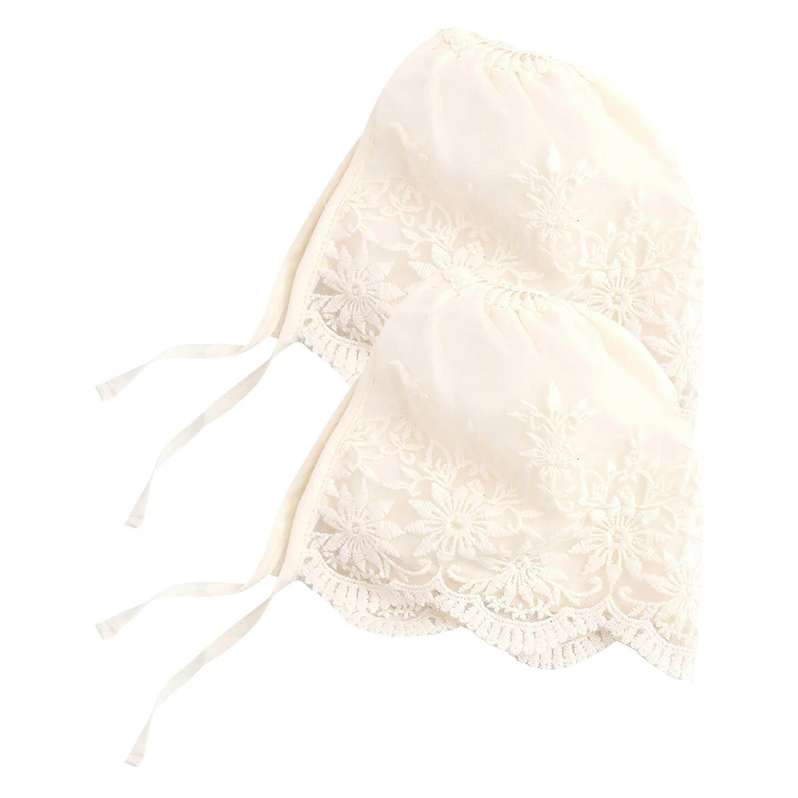 

2pcs Baby Bonnets Lace Christening Hats For Newborn Girls 0-6 Months Soft Breathable Bonnet For Baptism Wedding Photo Shoot