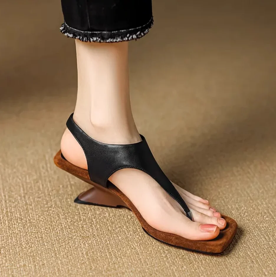 

New Designer Lady Summer Shoes Square Toe Chunky Heel Wedge Sandals Sexy Soft Fashion Lady Footwear Elegant Party Shoes A0007