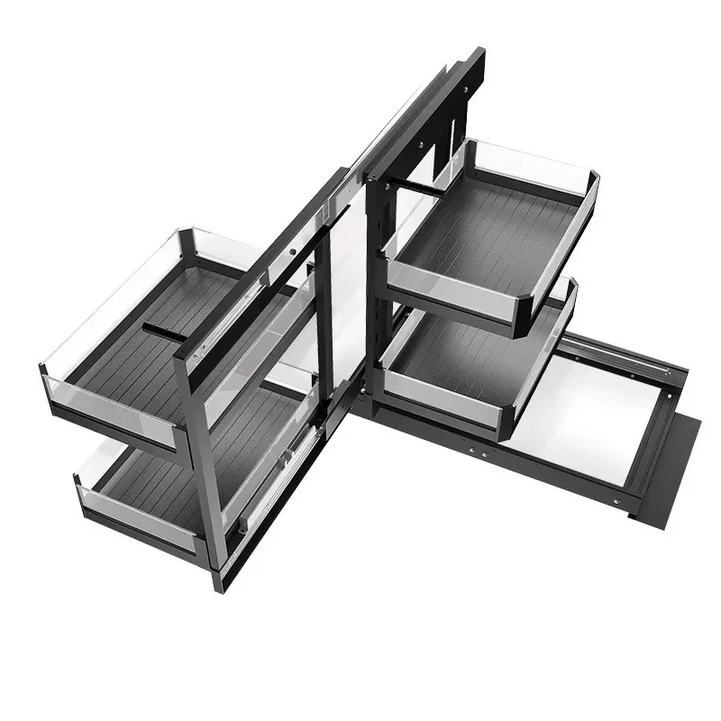Kitchen cabinet corner basket built-in storage rack corner depth cabinet rotating seasoning basket