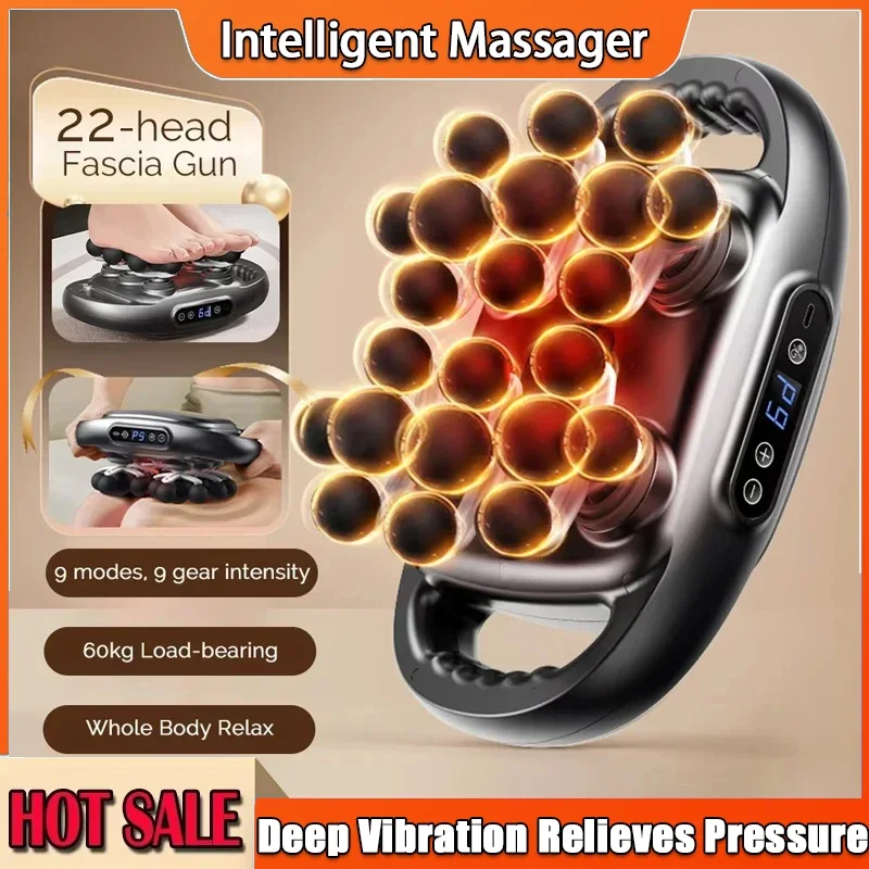 

Высокочастотный вибрационный массажный пистолет, 22 головки, фасционный массажер для мышц для спины, талии, шеи и плеч, инструмент для терапии тела