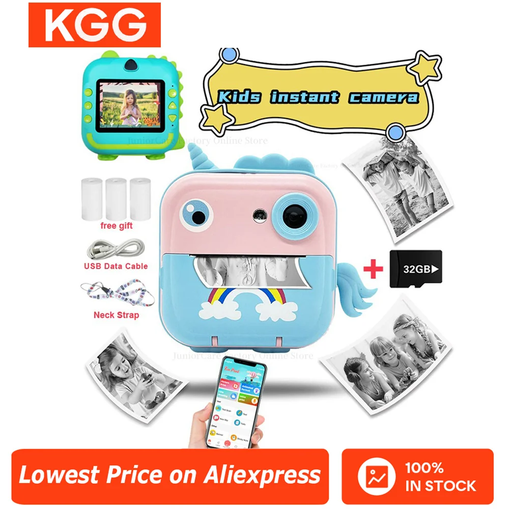 Appareil photo numérique pour enfants, jouets à impression instantanée pour enfants, caméra à impression thermique HD 1080P, Photo et vidéo instantanée avec carte mémoire 32 go