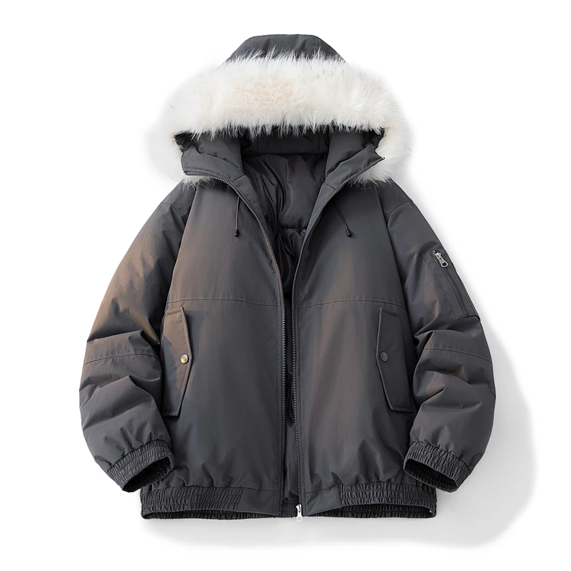 

American Retro Hooded Thickened Cotton Jacket Men's Winter Outerwear Warm Casual Style Polyester Filling Long Sleeve Zipper C...