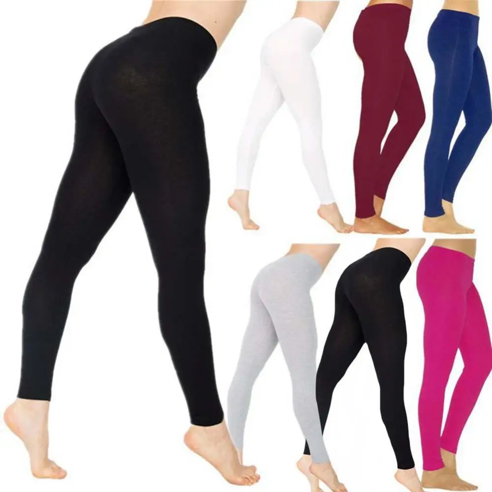 Women Solid Color Stretchy High Waist Gym Leggings Tummy Control Fitness Running Trousers Nylon Sportwear pants