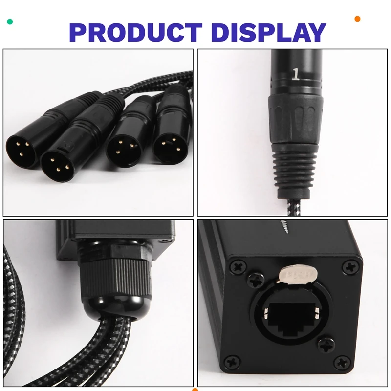 DT23 RJ45 CAT6 to Audio Snake 4 Channel XLR 3Pin Splitter Network Breakout Cable for Stage Sound Lighting Recording