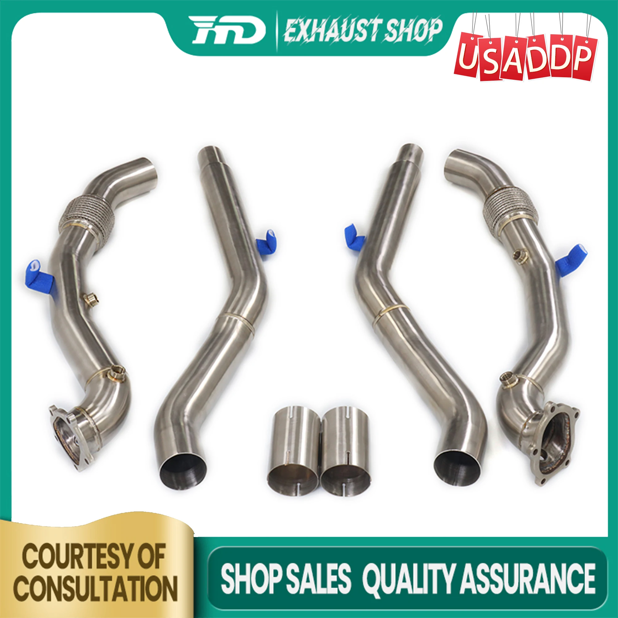 

Exhaust for Audi S6 S7 RS6 RS7 C7 4.0T Downpipe SS304 without Heat shield Increase pipe diameter 76mm HMD