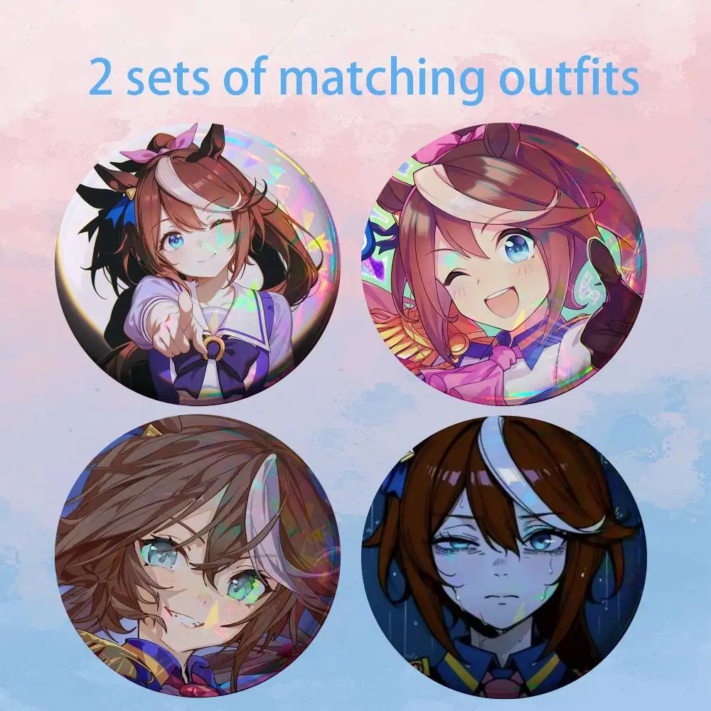 U-Umamusume Tokai Teio 2 piece set Badges On Backpack Jacket Cartoon Round Brooches Acrylic Button Pins Collection Gifts