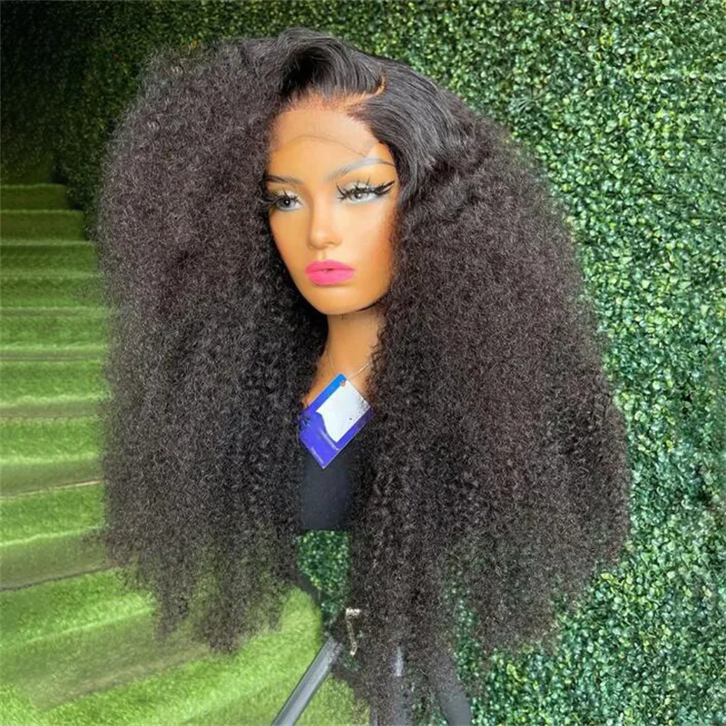 

Soft Natural Black 26Inch Long 180 Density Glueless Preplucked Kinky Curly Lace Front Wig For Women With BabyHair Daily Cosplay