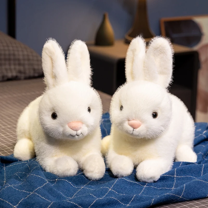 21cm White Rabbit Plush Toy Simulated Prone Posture Rabbit Doll Soft Stuffed Animal Birthday Gift Wedding Party Throw Toy