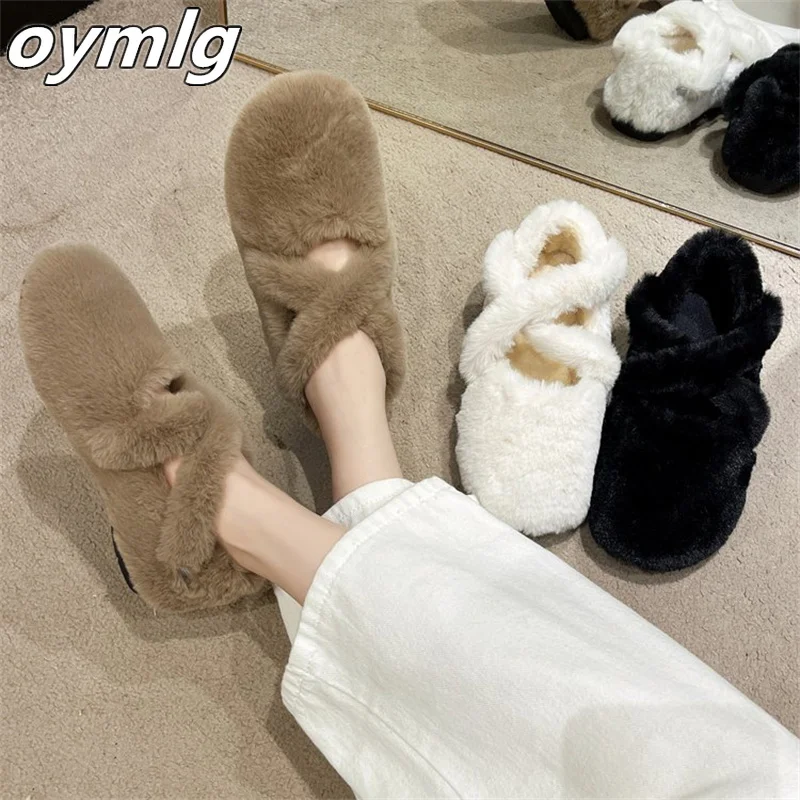 

Flat bottomed Mary Jane plush shoes for women wearing out in winter, 2023 new winter plush and thickened foot cotton shoes