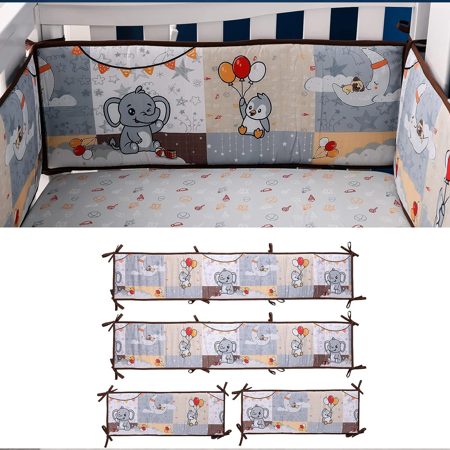 Cama de algodão Proteção Trilhos, Cerca do berço do bebê, Espessar o amortecedor, Em torno do Guardrail Crash, Decoração do quarto, 4m, 4 em 1