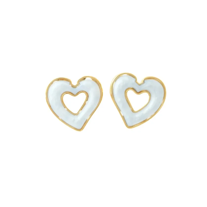 

[Cream Love] Blue and white cream wind love stud earrings, simple temperament square face earrings