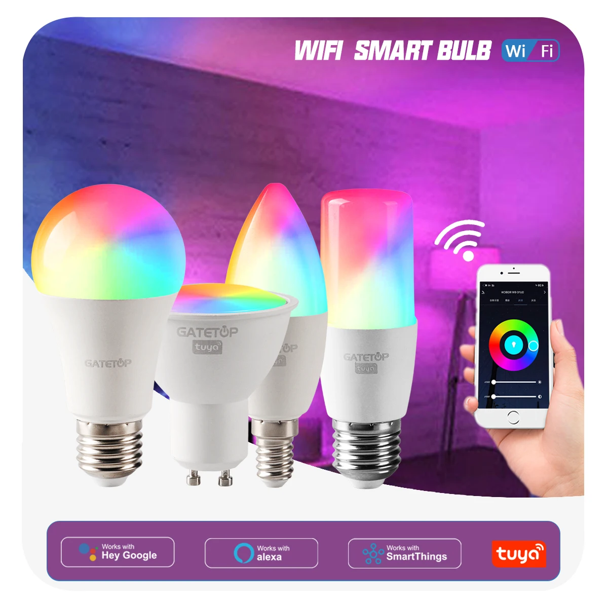 

Tuya Rgb Bulb Smart Gu10 C37 A60 T37 E14 E27 B22 Light Dimmable Wifi Led Magic Lamp AC 110V 85V-265V Work With Alexa Google Home