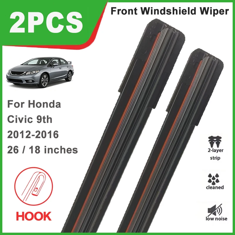 

26"+18" Double Rubber Front Wiper Blades, Durable Windscreen Replacement Parts For Honda Civic 9th 2012-2016 2013 2014 2015