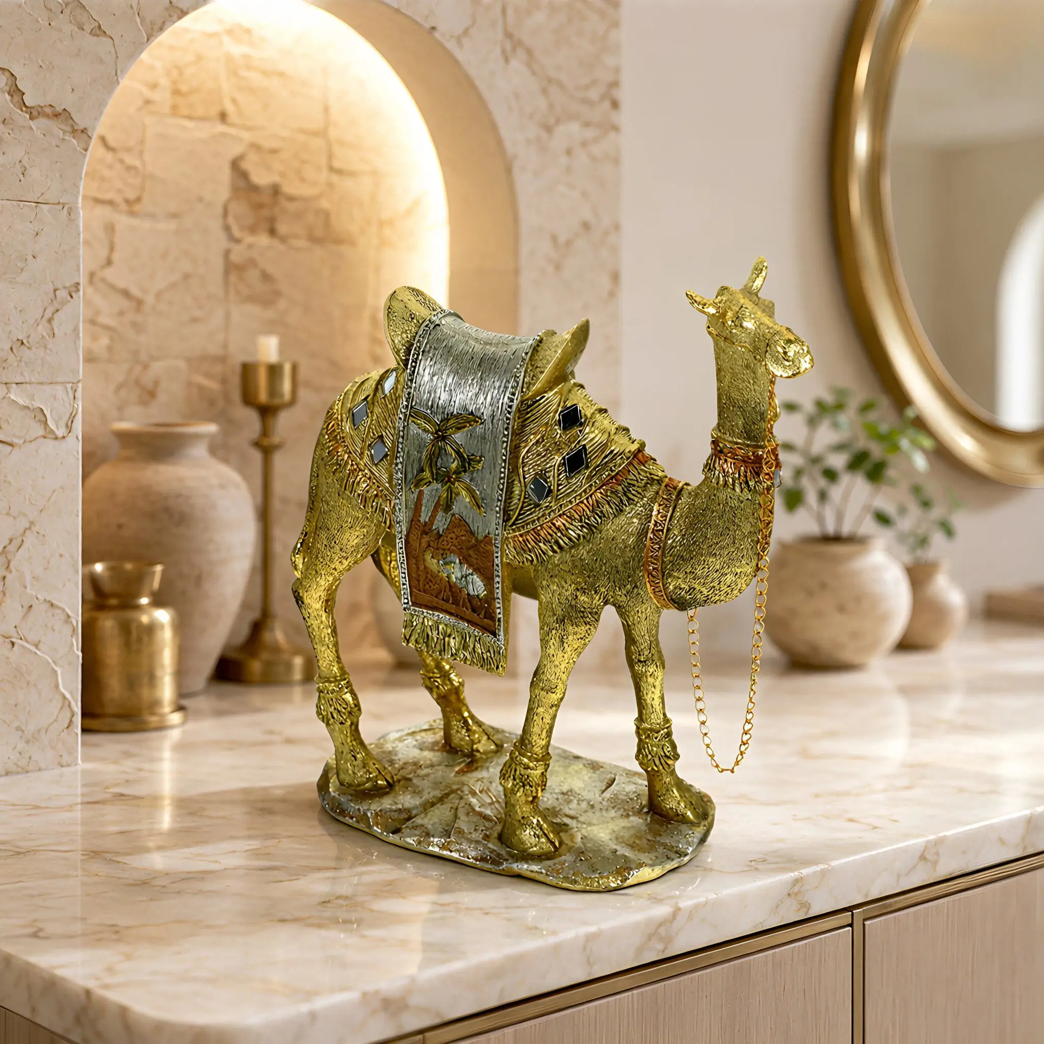 Resin Camel Statue Small Classic Home Decoration for Living Room Tabletop Desktop Ornament Middle East Style