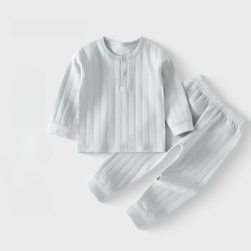 Ropa de dormir de algodón suave para bebé, conjuntos de pijamas de Color sólido a la moda para niño y niña, ropa para el hogar para primavera y verano