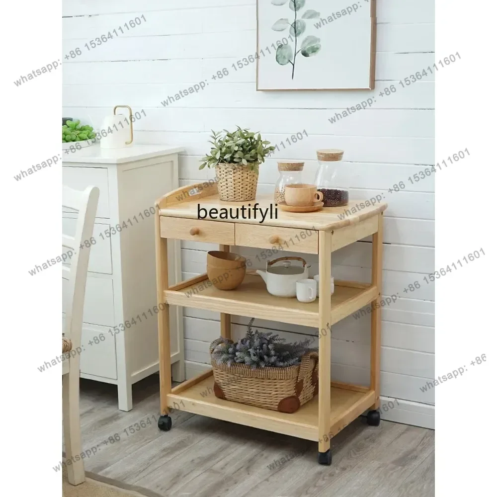 ld 30Solid Wood Mobile Catering Cart Household Trolley Food Delivery Van Kitchen Shelf Tea Weagon