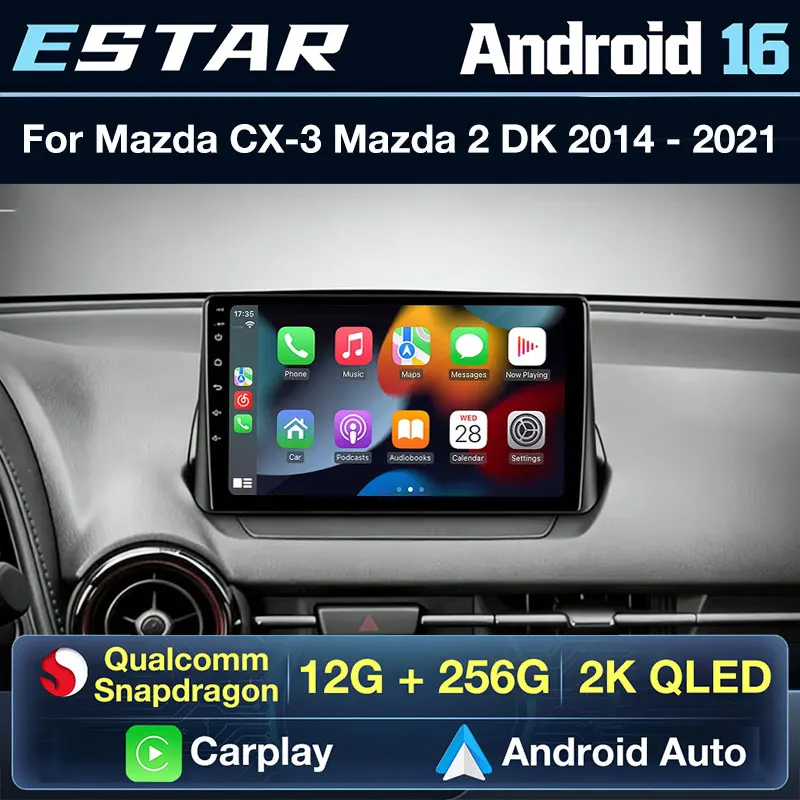 Carplay Inalámbrico Android 16 para Mazda CX-3 DK Mazda 2 DJ 2014 - 2023 Radio de Auto QLED GPS RDS WIFI Cámara 360 BT DSP Multimedia