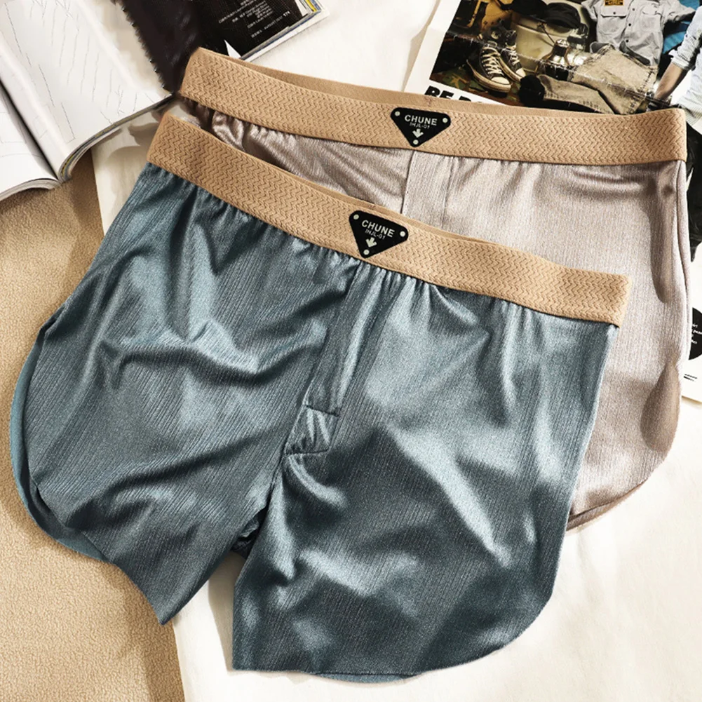 Pantaloncini boxer larghi da uomo in seta di ghiaccio senza cuciture con filo d'oro, biancheria intima da casa, mutandine traspiranti ad asciugatura rapida, biancheria intima sexy