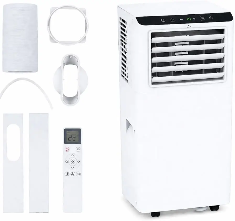 Portable Air Conditioner,8,000 BTU for Rooms up to 350 Sq.Ft., Smart Compact AC Unit with Cooling, Dehumidifier, Fan, Remote Control and Window Kit, White