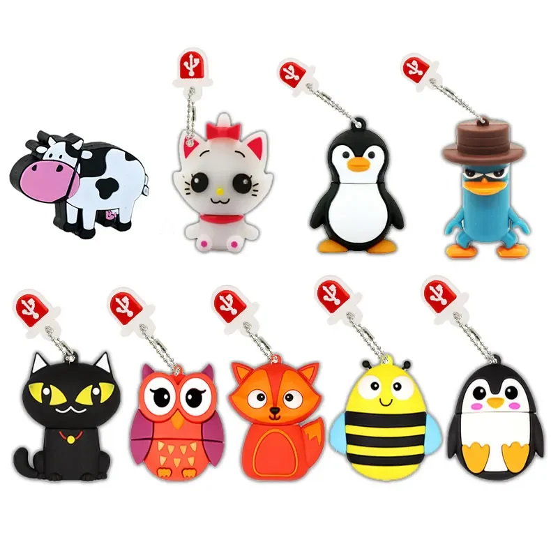 Cute Cartoon USB Flash Drive 64GB Animal Penguin Pen Drive 32GB Cat Owl Memory Stick 128GB 256GB External Storage for computer