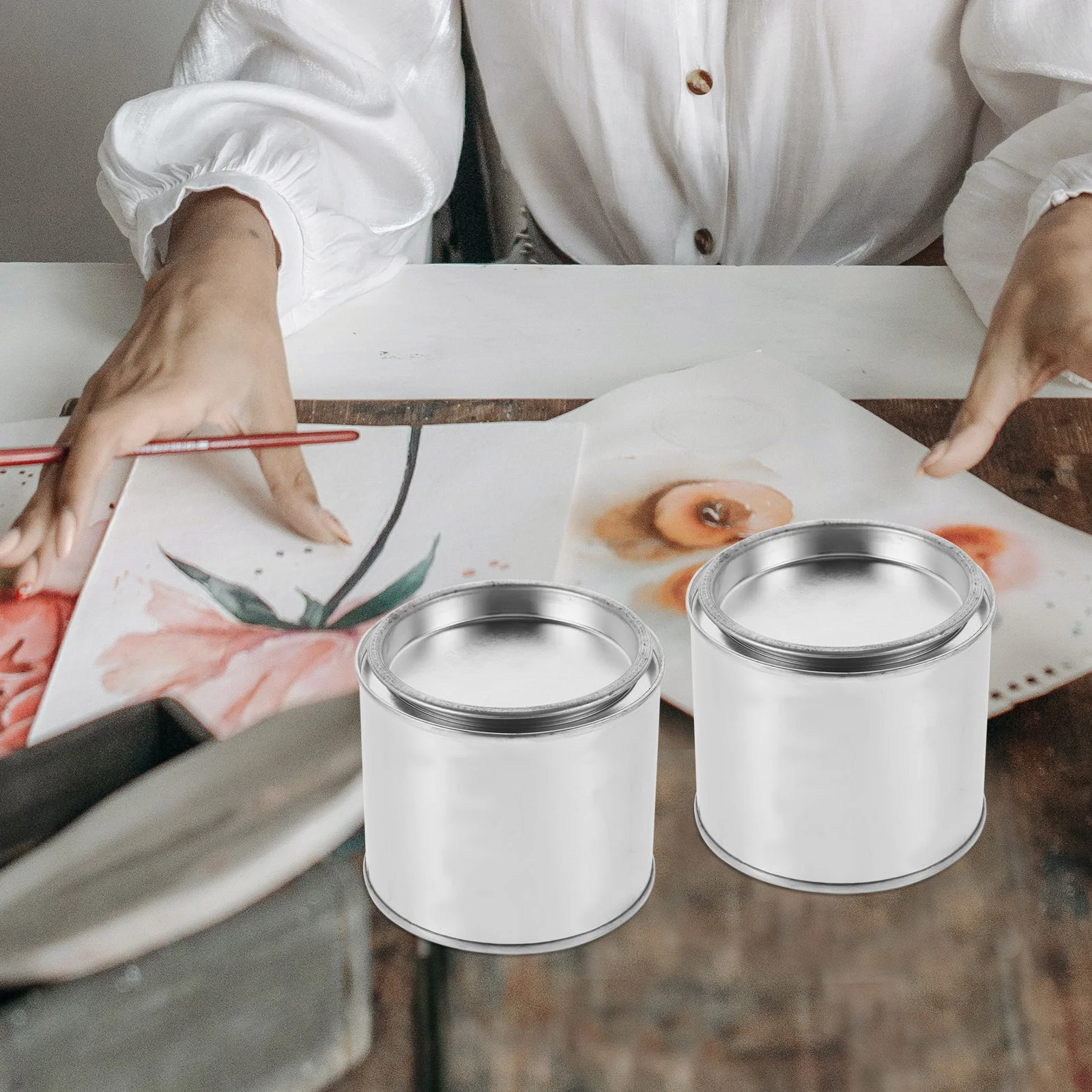 8PCS Paint Mixing Iron Can Round Metal Oil Paint Cans Portable Printing Ink Storage Can Practical Paint Storage Can Sturdy Oil I