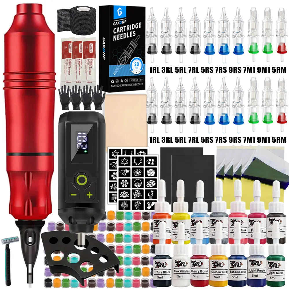 Professional Wireless Tattoo Machine Kit Rotary Tattoo Pen Kit with Wireless Power Supply Inks Needles for Tattoo Beginners Kits image 3