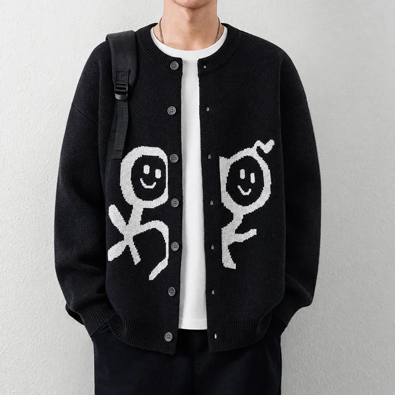 New Autumn Winter Men's Long Sleeved Knitted Sweater Button Cardigan Fashion Versatile Daily Commute Preppy Style Couple Outfits