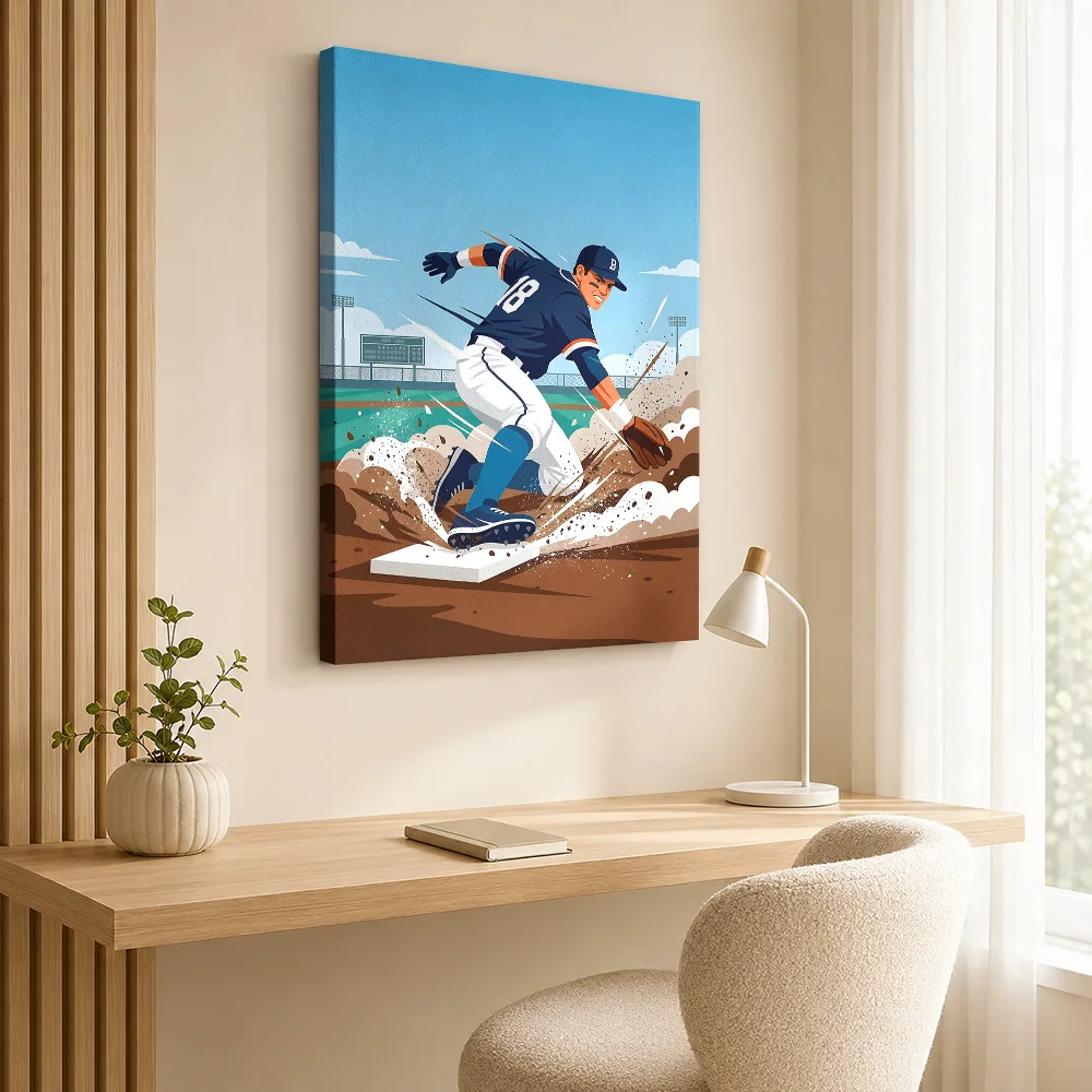 Baseball player sliding into base Canvas Painting Poster Customized Photo Sports Portrait Wall Art for Gym Decor Ready to Hang