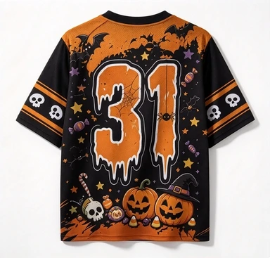 Halloween Pumpkin V-neck Mesh Ghost Bat Candy Skull 31 Printed Short Sleeve Holiday Party Sports Loose Casual T-shirt
