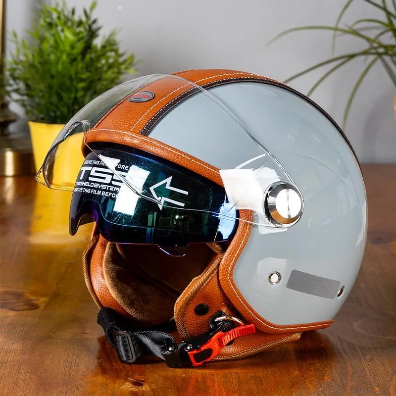 

Jet Helmet DOT Open Face Helmet Men Women Retro 3/4 Leather Motorcycle Helmets Cafe Racer Half Face Helmet Capacete De Moto