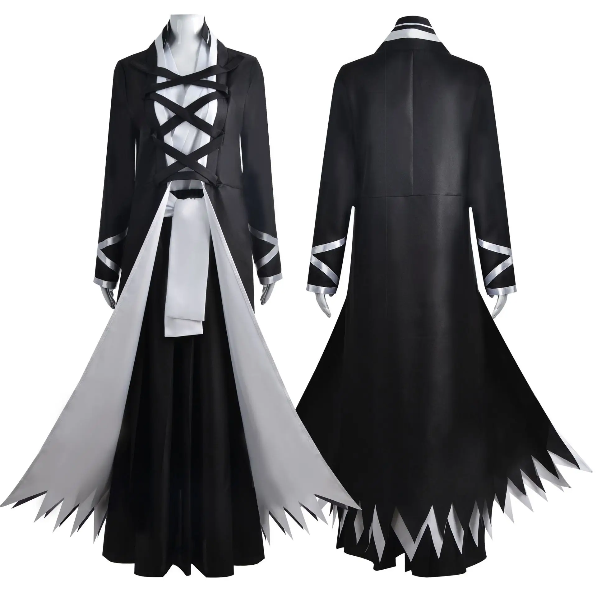 Anime Kurosaki Ichigo Costume Cosplay Abiti in bianco e nero Cintura Halloween Carnevale Festa Gioco di ruolo Uniforme per uomo