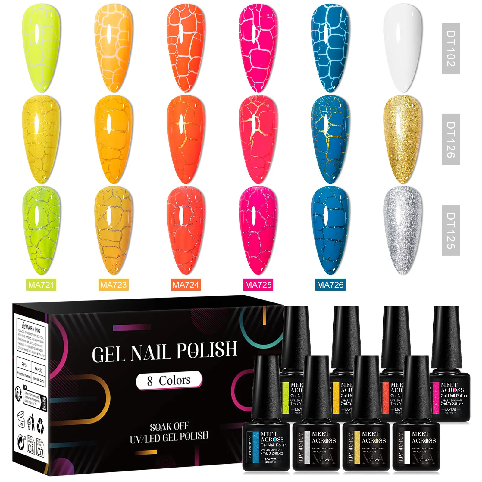 

8pcs Crackle Gel Nail Polish Set Cracking Nail Lacquer Quick Dry Nail Art Varnish Semi Permanent Soak Off UV Gel Nail Supplies